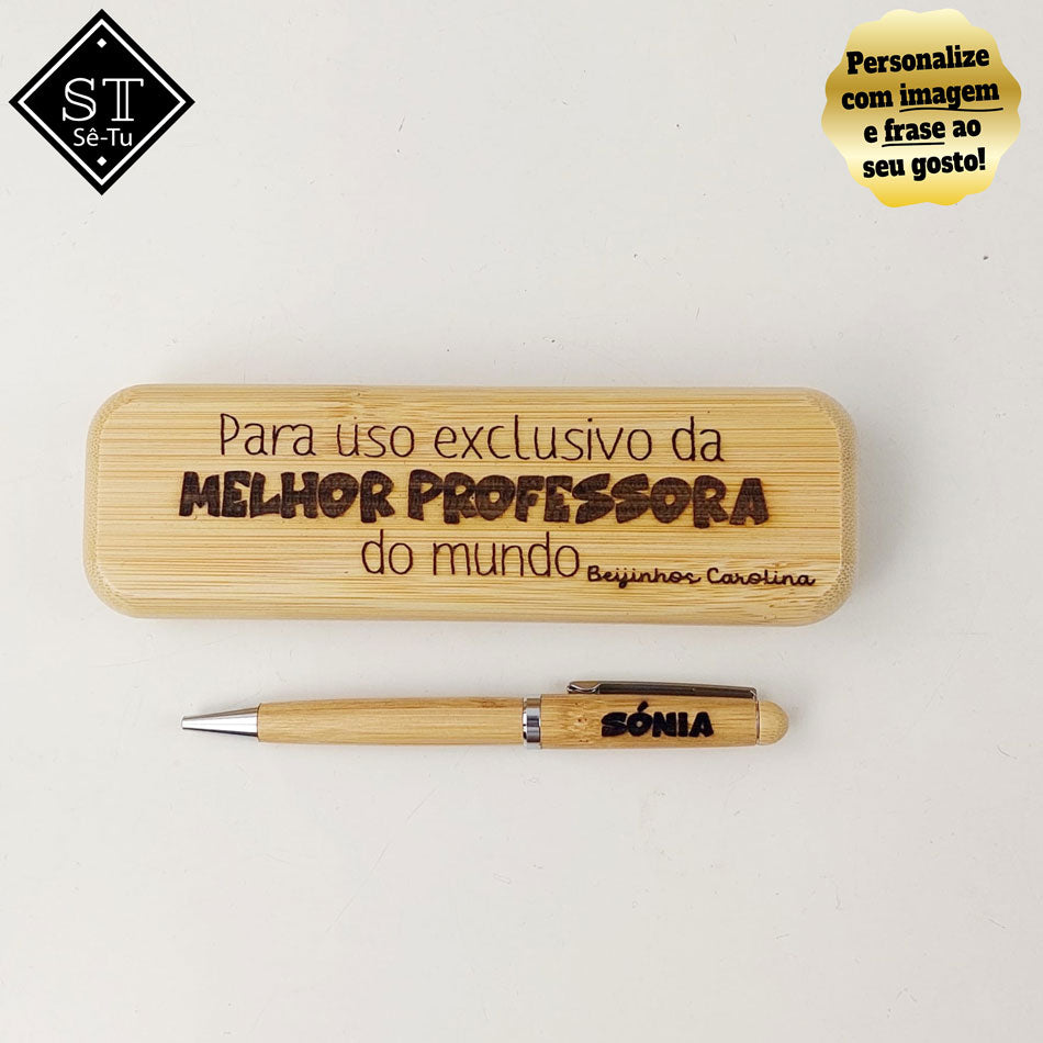 Caneta com caixa Madeira Melhor Professora do Mundo